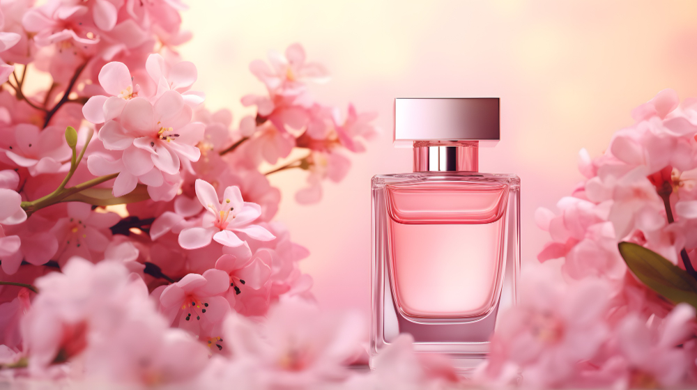 een flesje parfum in de roze wolken