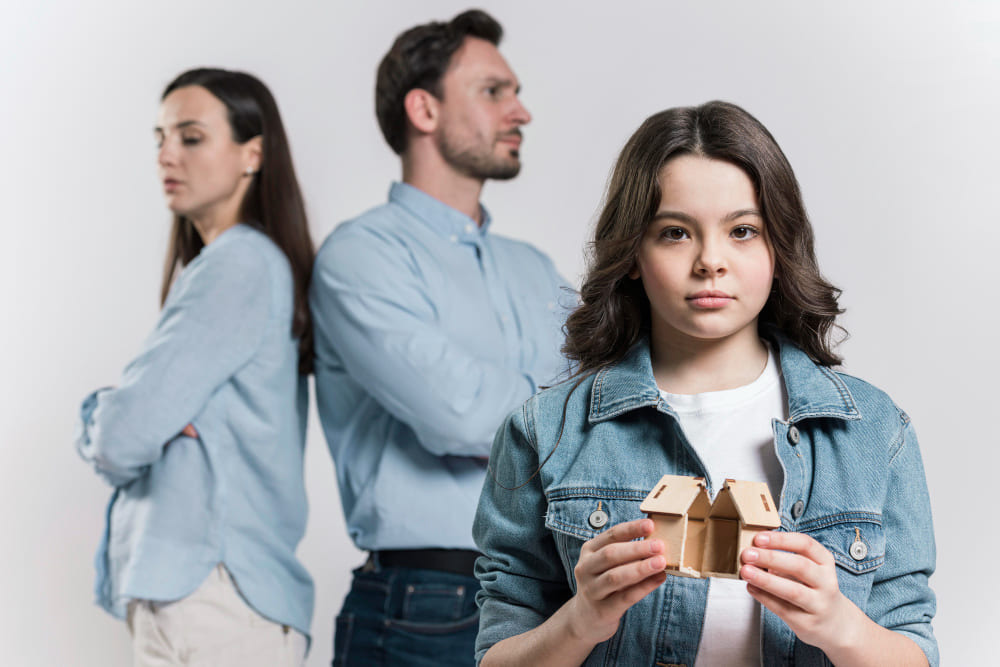 ouders zijn boos en het kind staat er verdrietig bij