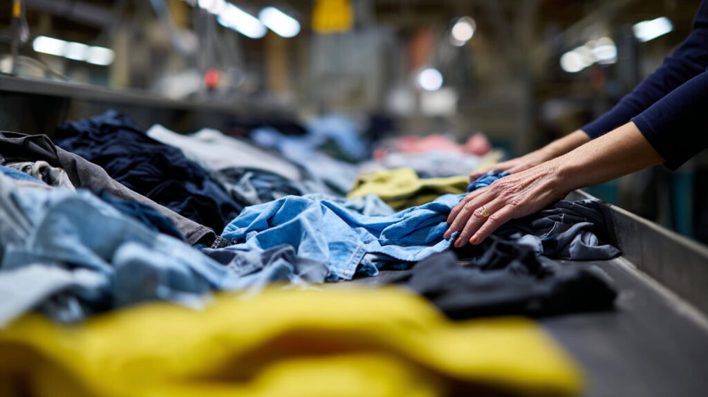 Ingezameld textiel wordt gecontroleerd en gescheiden voor verdere verwerking binnen de textielketen.